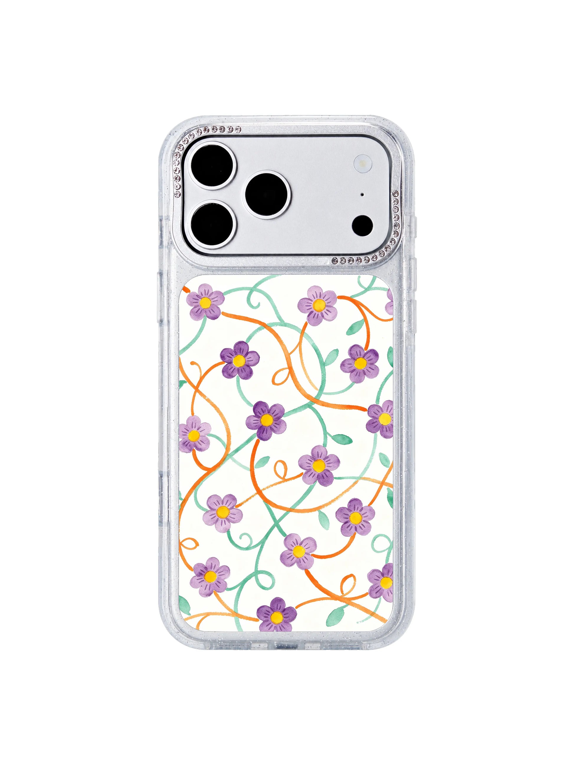 River flower ruin PhoneCasing iPhone 17 Pro Max case, orange river through green terrain with purple totem flower ruins California crafted