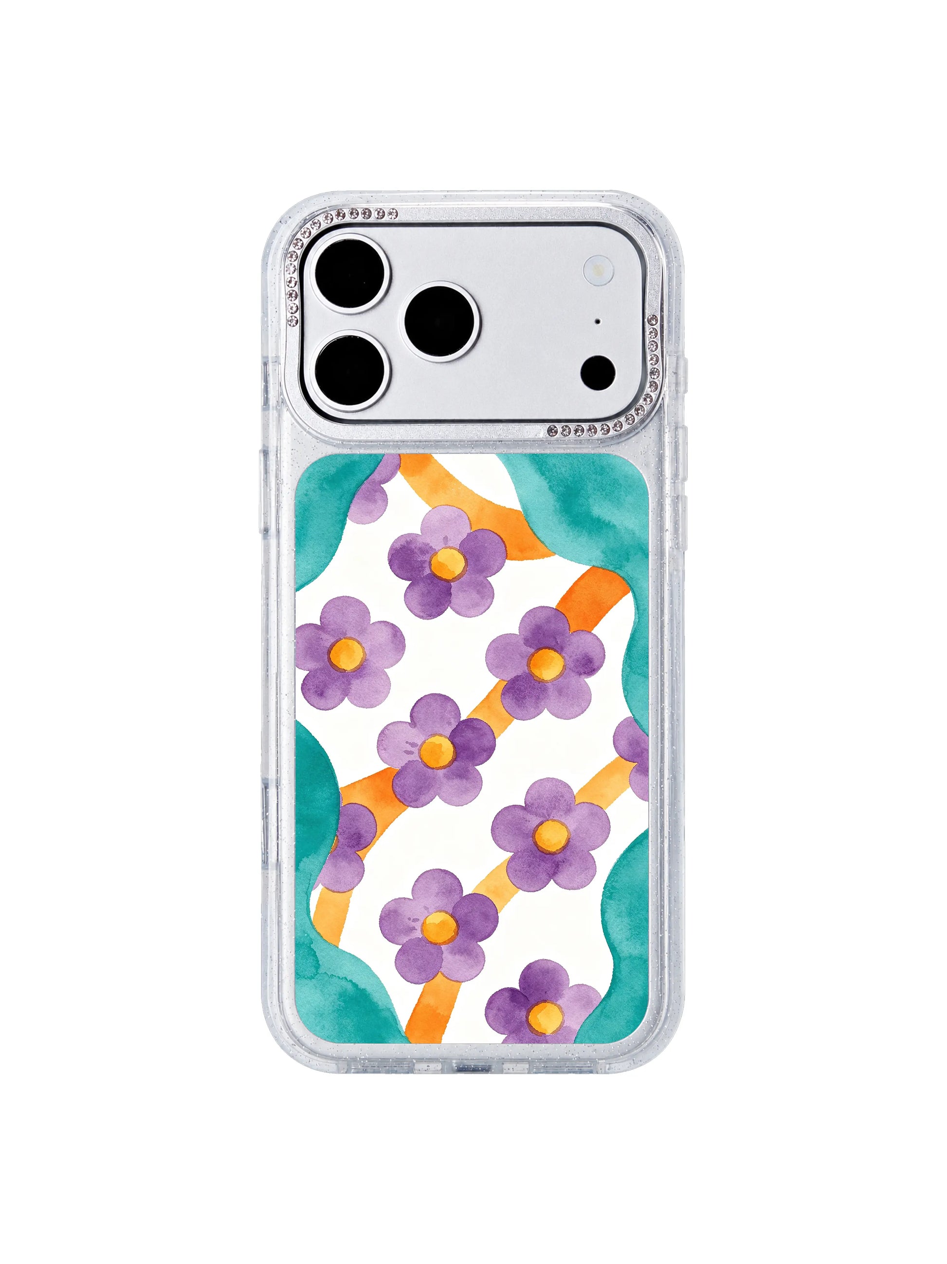 Soft boundless haze PhoneCasing iPhone 17 Pro Max casing featuring ethereal sea-like purple flowers and sweeping teal tide washes