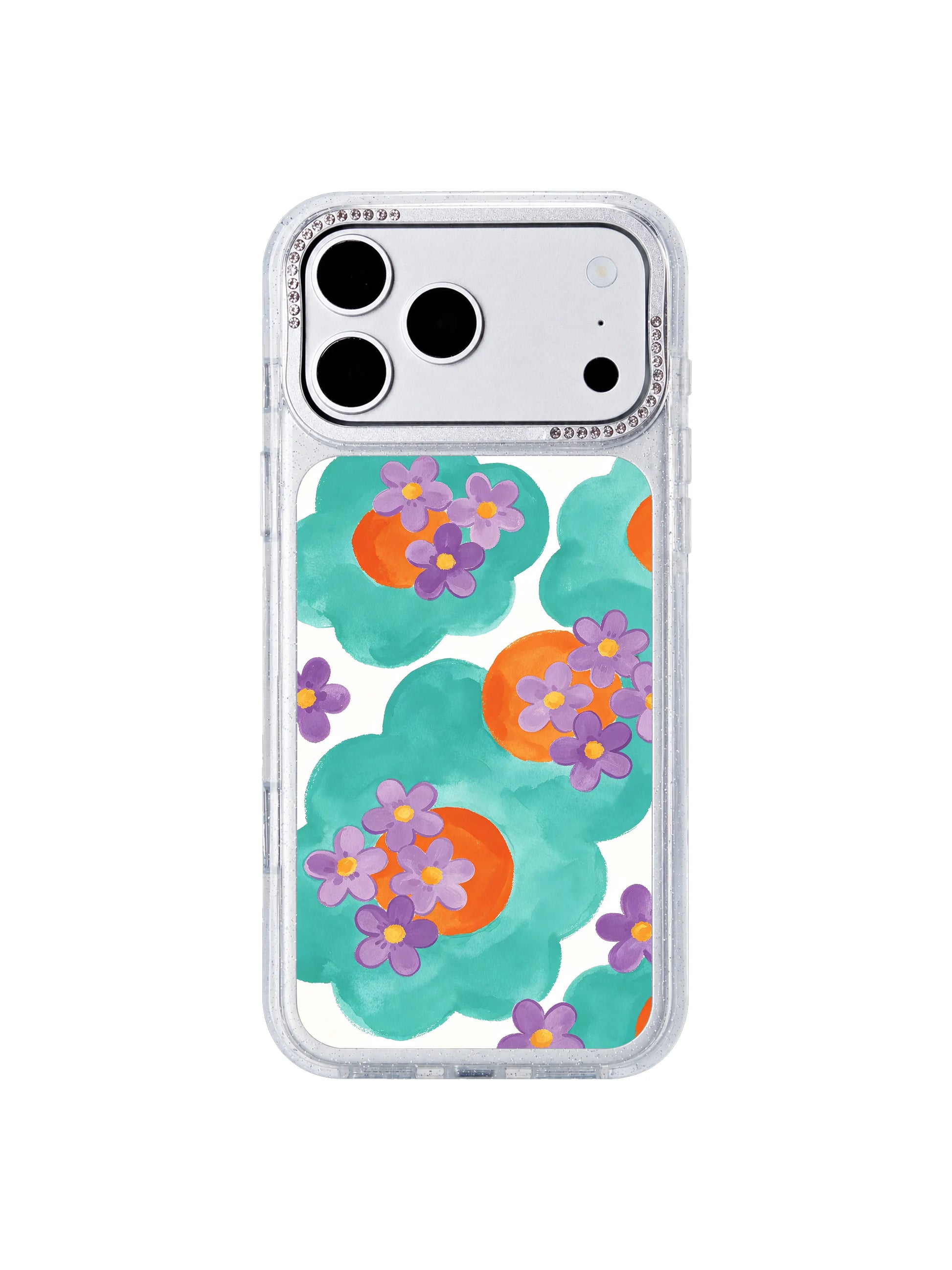 Tide floral drift illustration PhoneCasing iPhone 17 Pro Max casing featuring soft coastal watercolor shapes and free-spirited wandering purple blooms