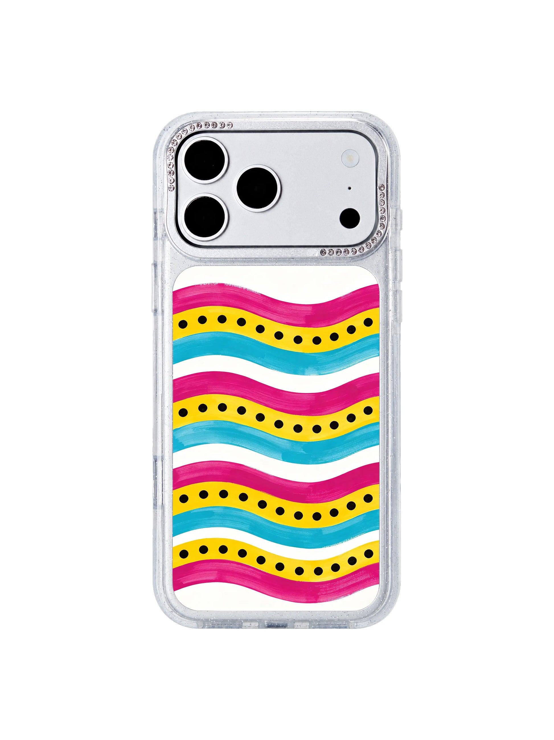 Vibrant energy strip PhoneCasing iPhone 17 Pro Max case with cheerful joyful black dot accents MagSafe compatible finish