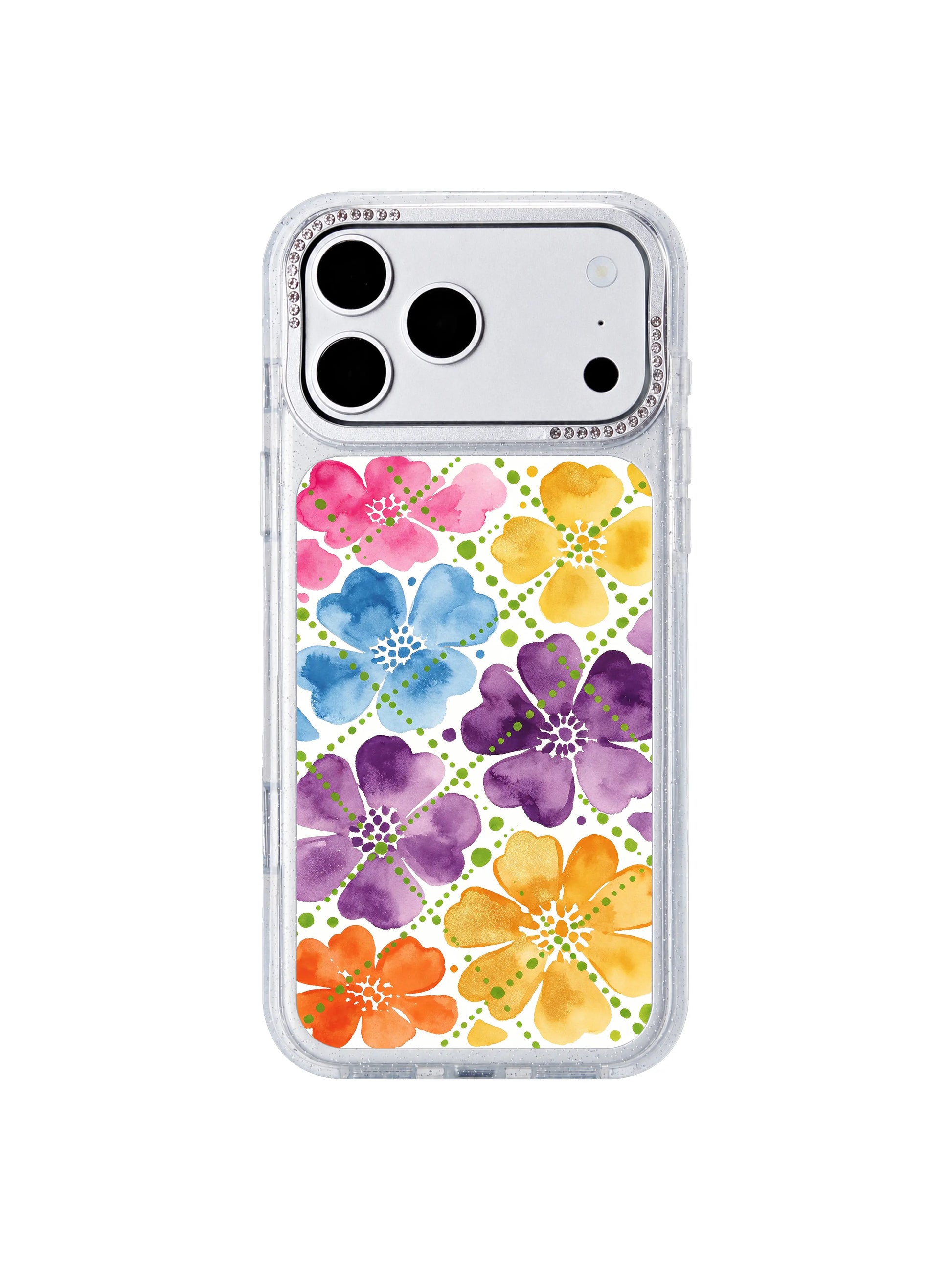 Vibrant neon dot art PhoneCasing iPhone 17 Pro Max case featuring playful candy garden MagSafe compatible design