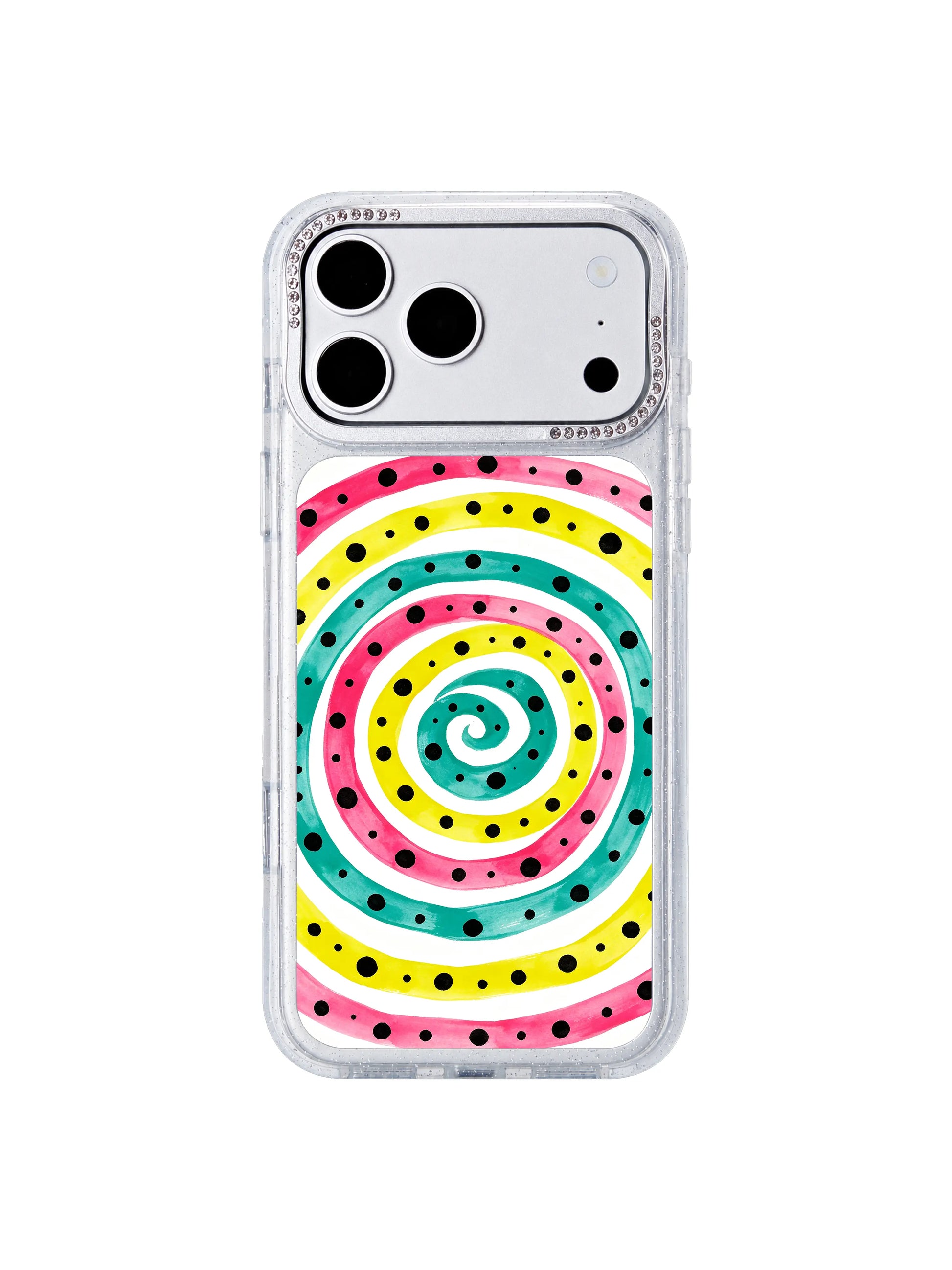 Vivid dot beat PhoneCasing iPhone 17 Pro Max casing, saturated vivid color bands with steady black dot rhythm eye-catching design