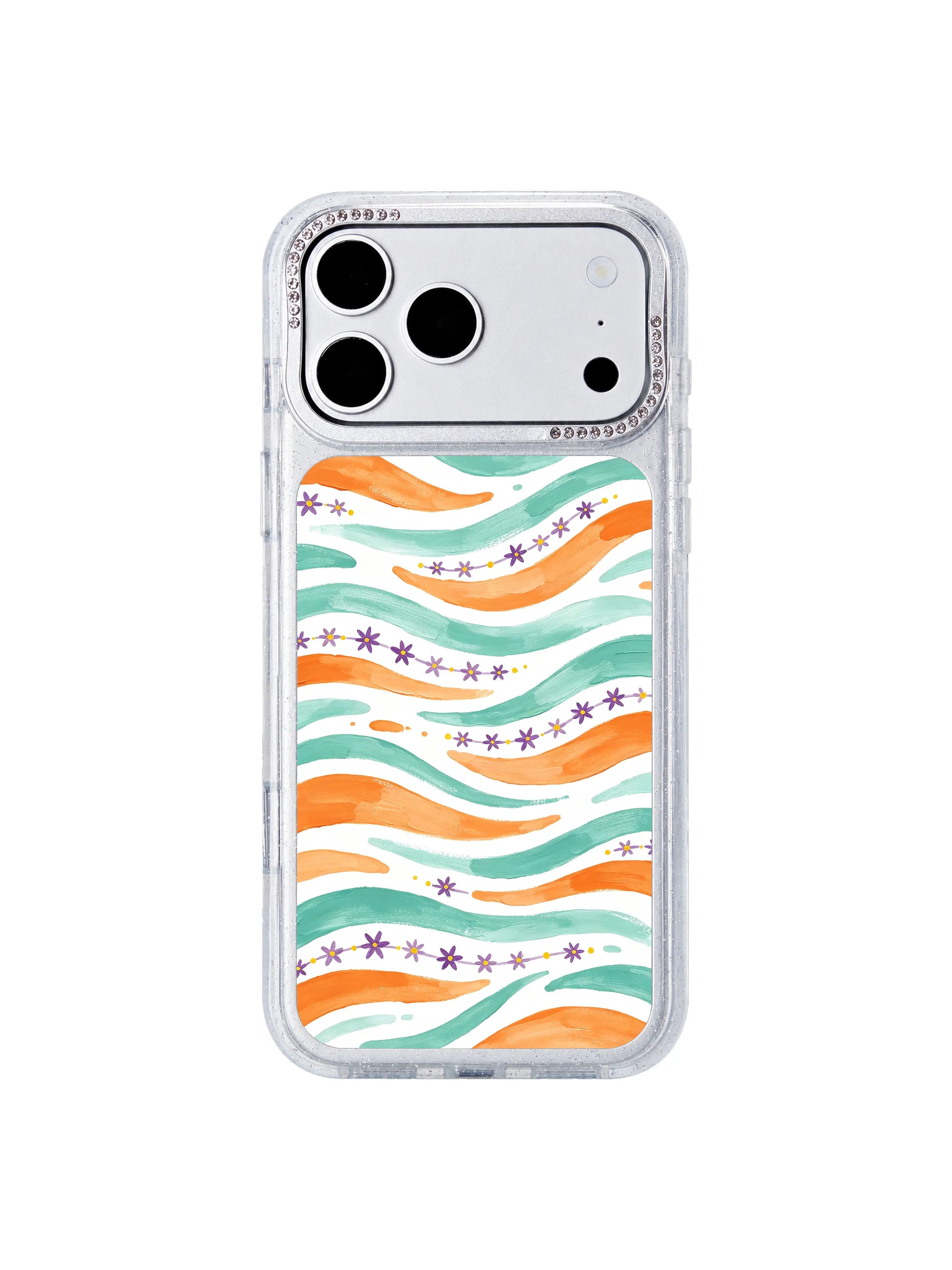 Warm wind petal PhoneCasing iPhone 17 Pro Max case warm orange sunset breeze base with thin purple wind chime petal accents