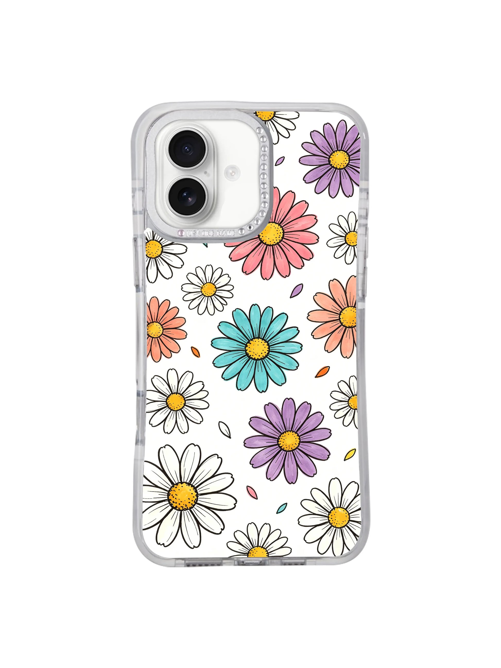 Macro reinforced anti-collision silicone corner detail on Color Daisy Rain iPhone 17 casing, shock absorbing slim flexible PhoneCasing protective structure engineered for iPhone 17 drop protection