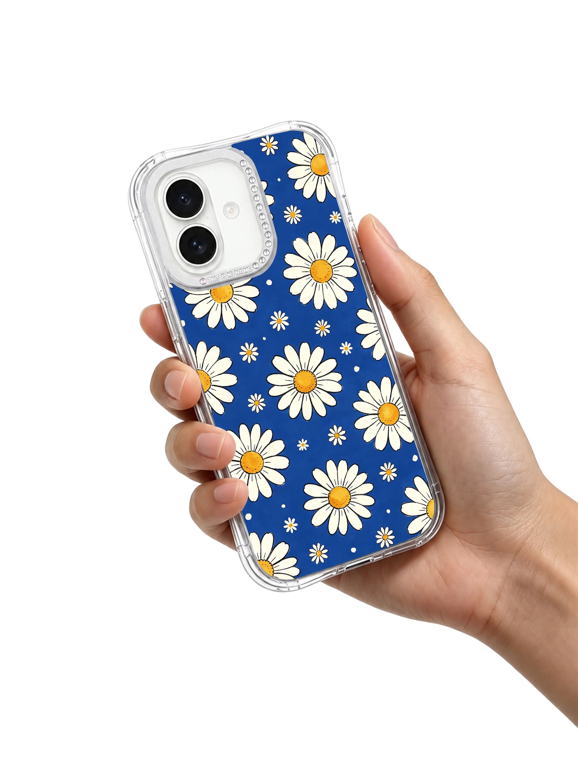 Ultra slim lightweight low-profile Blue Big Small Daisy Rhythm alternating daisy iPhone 17 casing, thin everyday casual PhoneCasing case fully compatible with iPhone 17 wireless MagSafe charging.