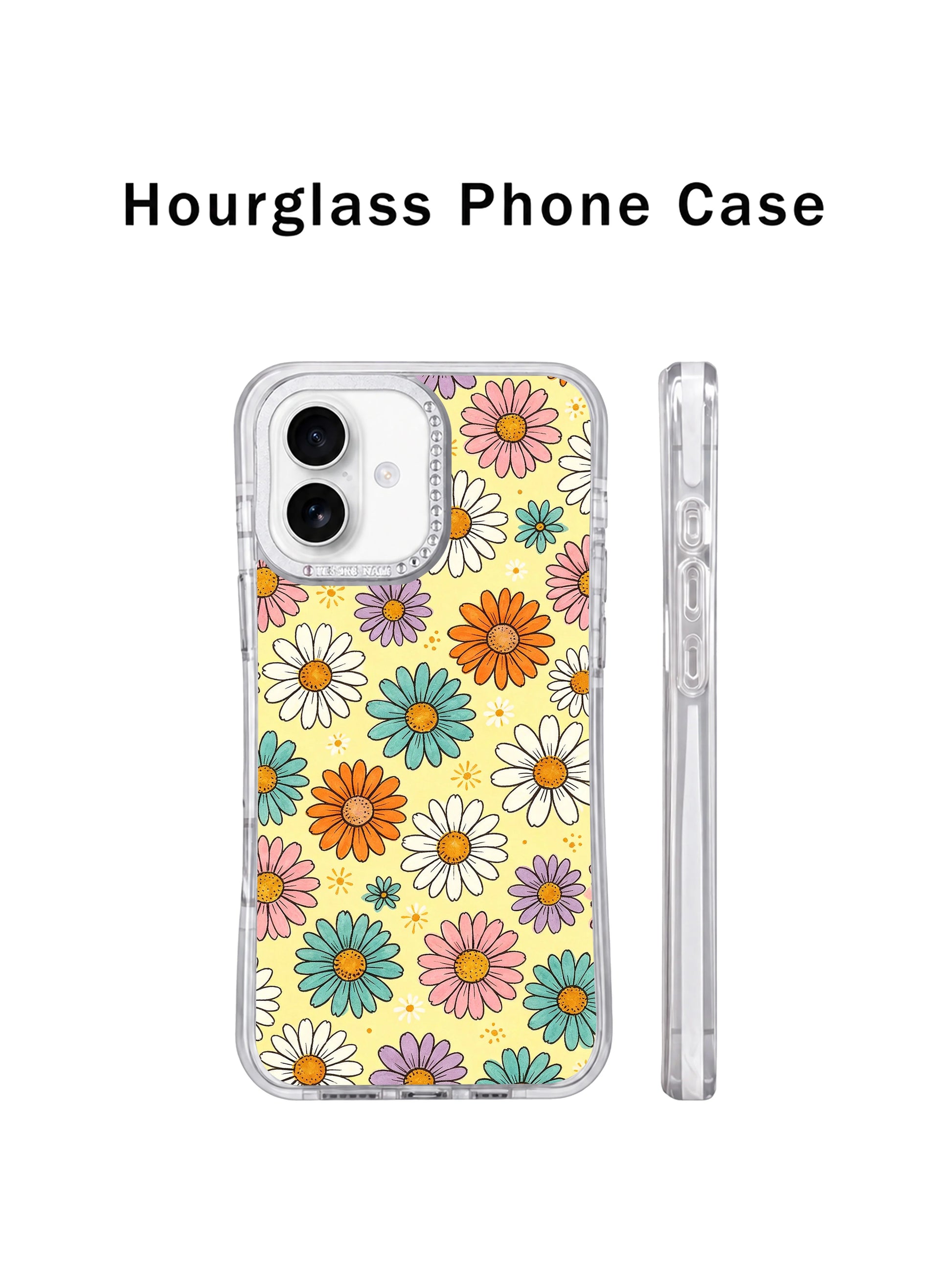 Macro closeup soft watercolor paper grain texture of Buttercream Color Bloom iPhone 17 casing, rounded hand-drawn multi-tone daisy illustration exclusive wearable art from PhoneCasing for iPhone 17 users.