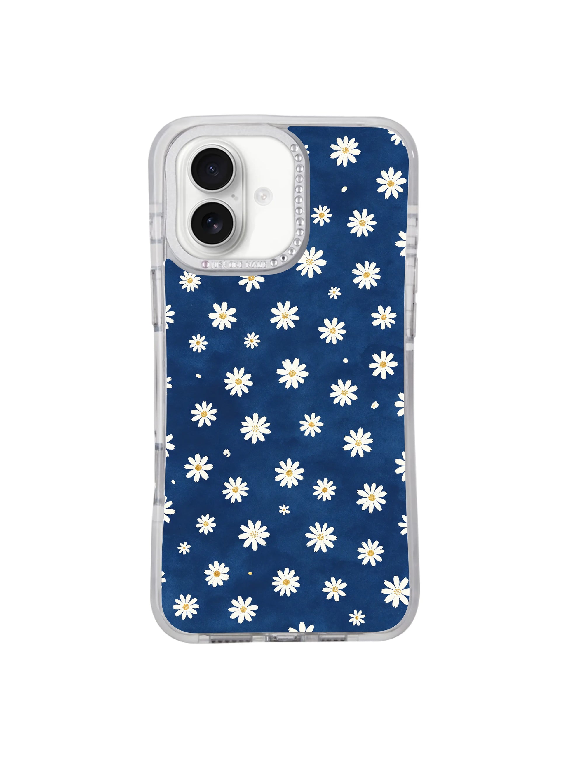 Macro closeup soft watercolor grain texture of Deep Sea Little Daisies iPhone 17 casing, simplified minimal flower illustration exclusive wearable art from PhoneCasing for iPhone 17 users.