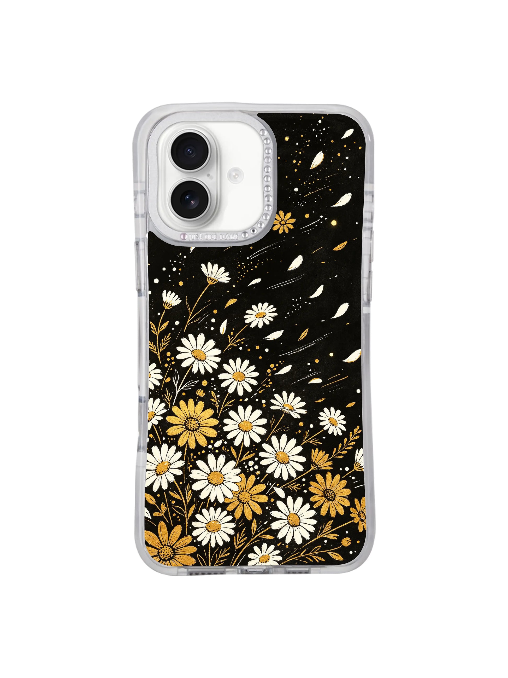 Drop impact protection demo shot Night Bloom Dots iPhone 17 casing, flexible transparent anti-break hourglass bumper PhoneCasing shell fully shielding iPhone 17 from falls.