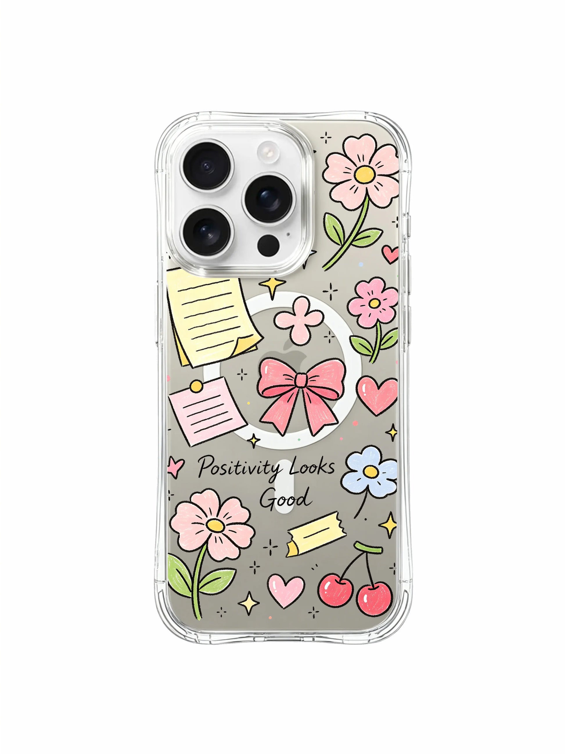 PhoneCasing iPhone 16 Pro Max Clear Case - Cute Pink Bow & Heart Design, Anti-Yellowing
