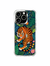 Fresh emerald tropical fronds build a sacred closed garden sheltering free-spirited symbolic jungle guardian tiger iPhone 13 pro Case from PhoneCasing, long-lasting daily-use iPhone 13 pro casing, hopeful wild-vitality themed art phone cover.
