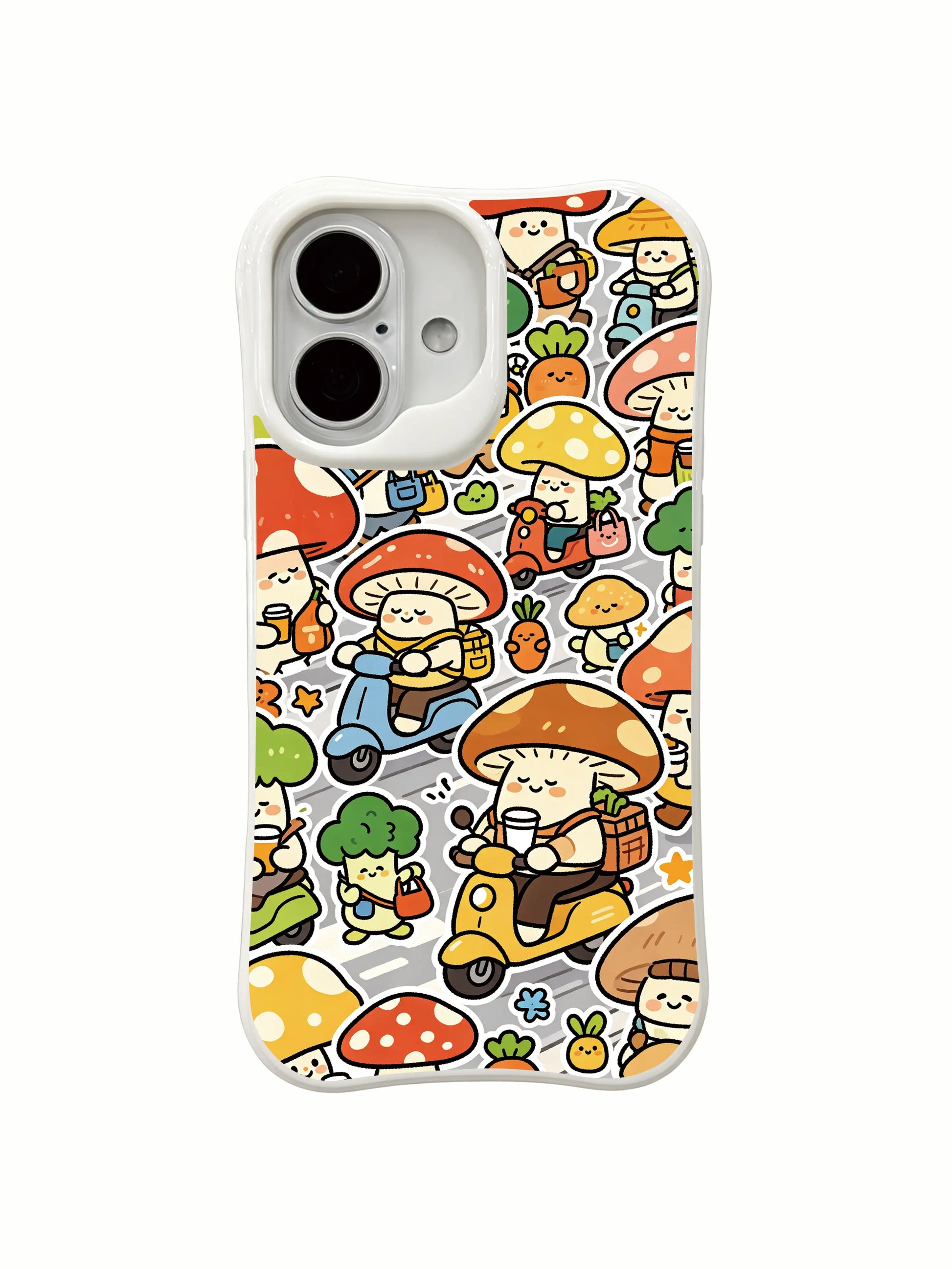 PhoneCasing joyful community iPhone 16 Plus Case, whimsical Mushroom Town design from Milo Yun for stylish women.