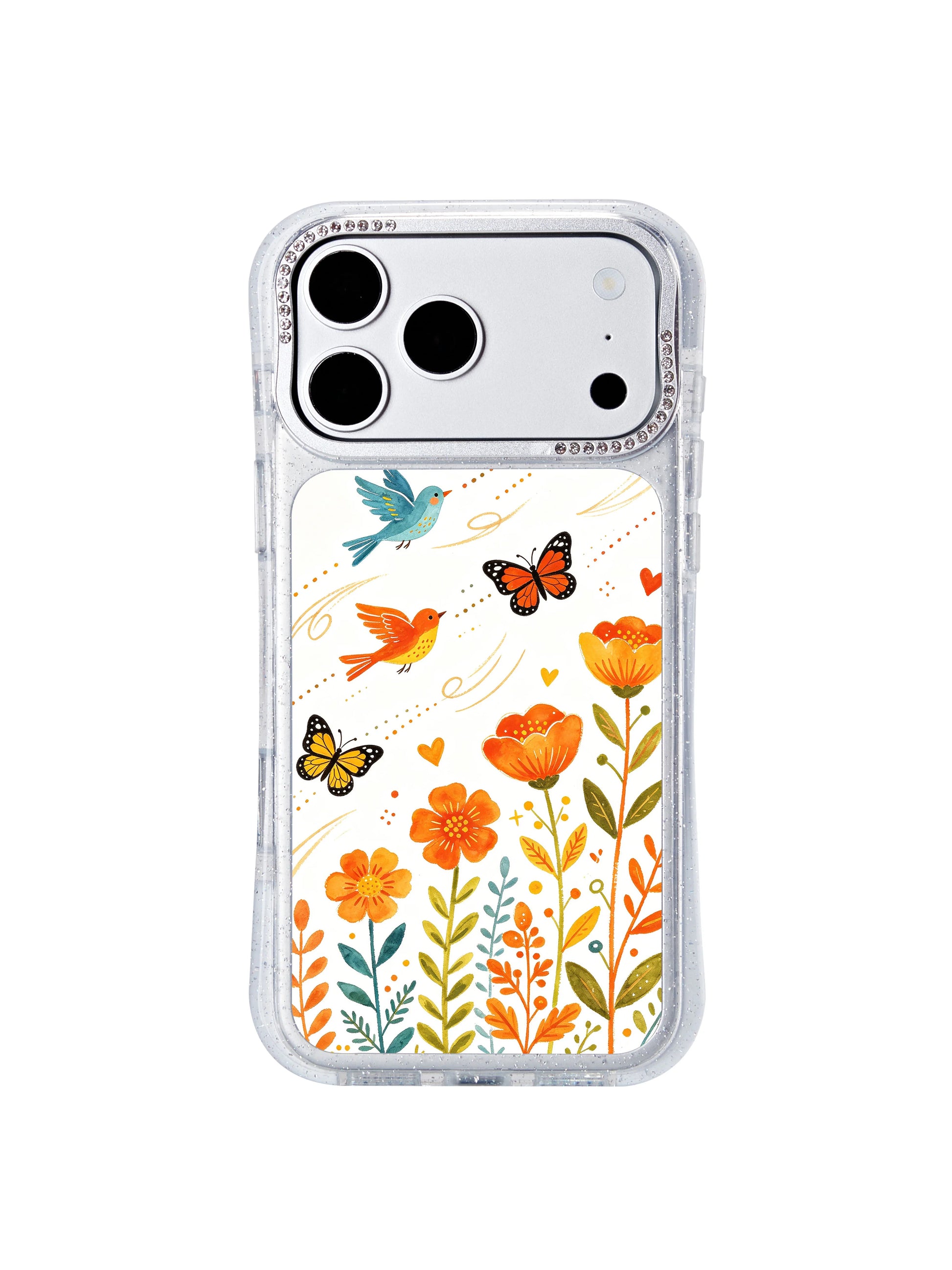 PhoneCasing exclusive artist collaboration iphone 17 pro Max case featuring Aurelia Finch’s Joyful Migration illustration, a lighthearted free-spirited wearable art piece for everyday wanderlust.