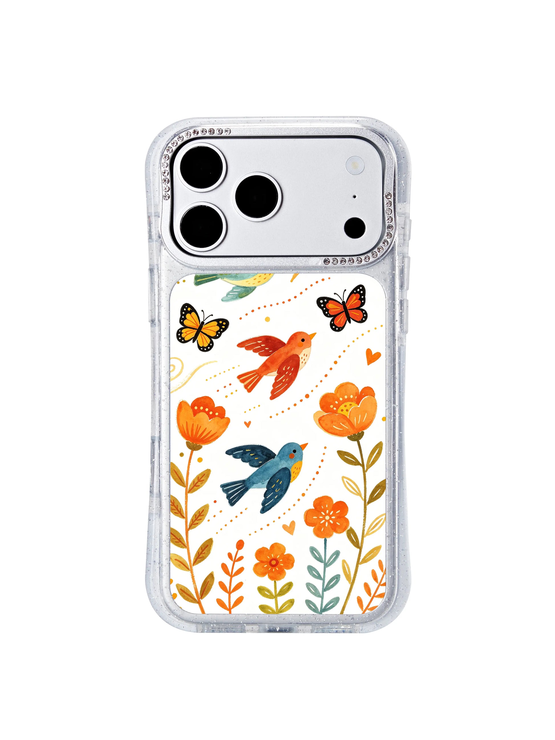PhoneCasing bright cheerful iphone 17 pro Max casing featuring Aurelia Finch’s warm toned migrating bird illustration, vivid hues that bring lightness to any daily device.