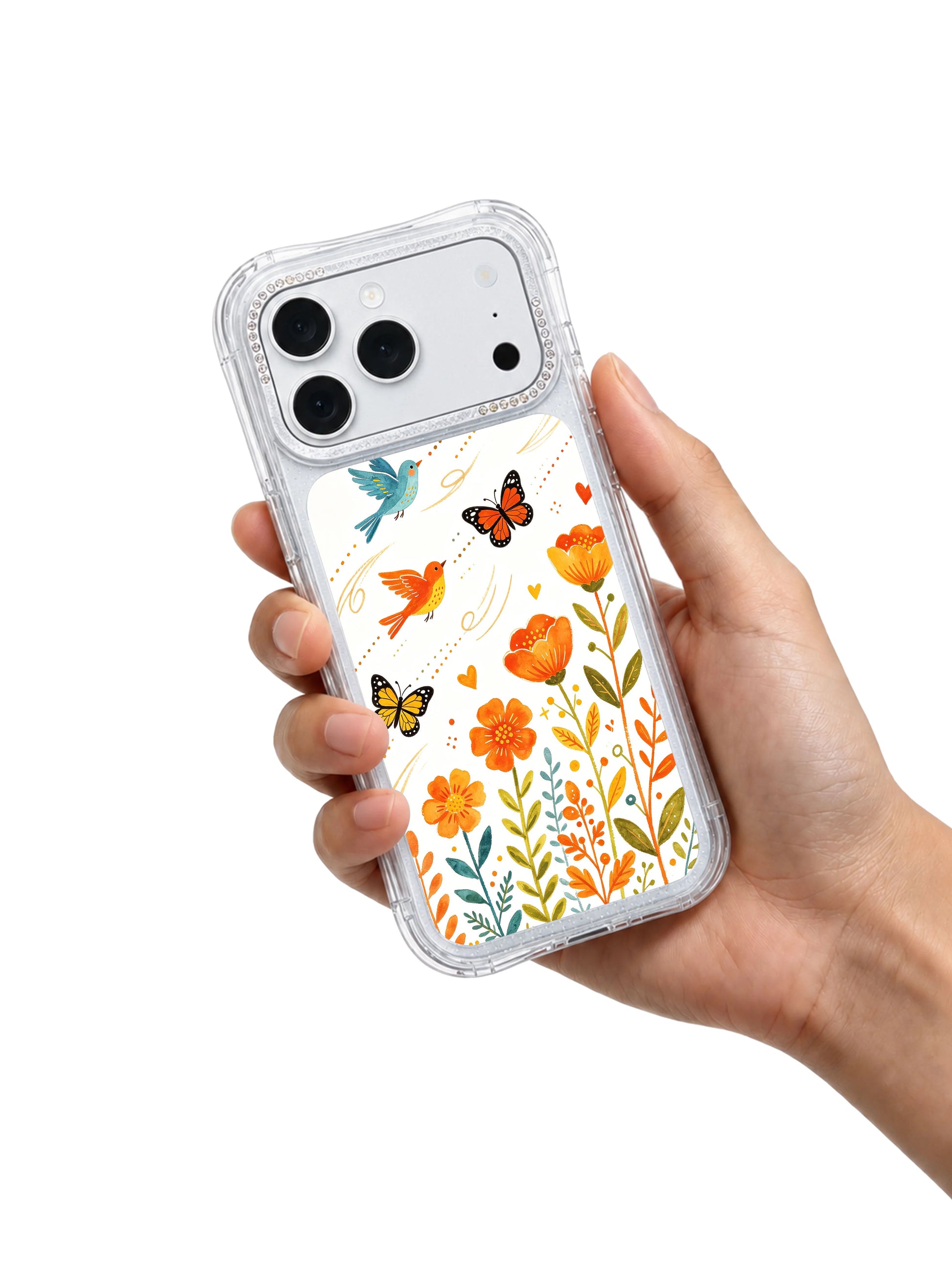 PhoneCasing camera control button friendly iphone 17 pro Max case featuring Aurelia Finch’s bird migration illustration, full unobstructed access to all new iPhone 17 Pro hardware features.