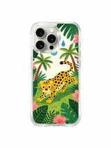 iPhone 15 Pro Max case with jungle and spotted-cat artwork