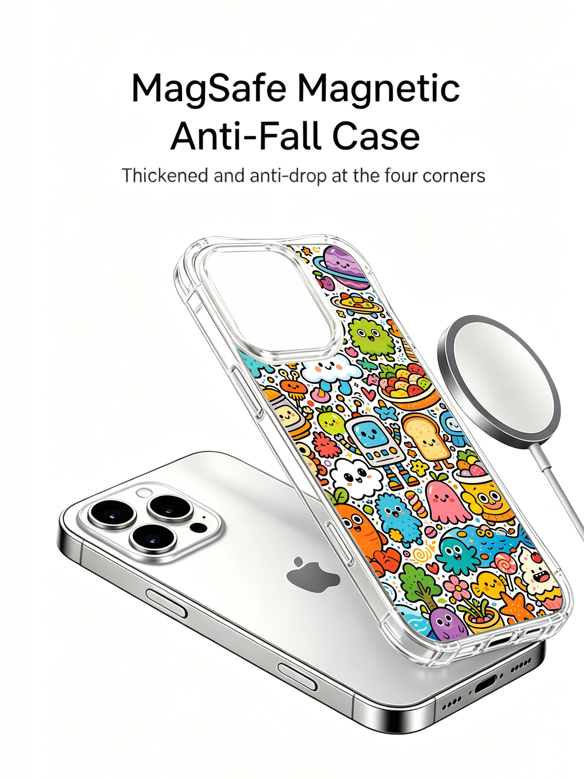 PhoneCasing iPhone 16 pro Case with hand-drawn kawaii universe doodle collage art, exclusive Milo Yun design, gallery-quality print for everyday style.