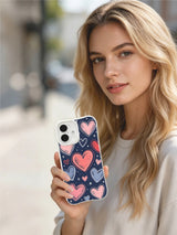 Layered Heart Scribbles pattern on an iPhone 16 Plus case
