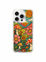 Wildflowers beside a green valley artwork on an iPhone 16 Pro Max case