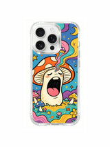 PhoneCasing iPhone 16 pro max Case, side-accent fine art casing with thick lush green meadow base on left paired with dense multicolor wildflower grove wrapping surrounding sleepy forest mushrooms, original Luna Moss licensed art wearable casing.