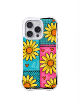 PhoneCasing iPhone 16 pro Case with tiny scattered simple orange heart doodle accents across mint pink patchwork color blocks, playful Ruby Daze Lemon Pop Daisy Grid floral design, stylish women’s wavy phone casing.