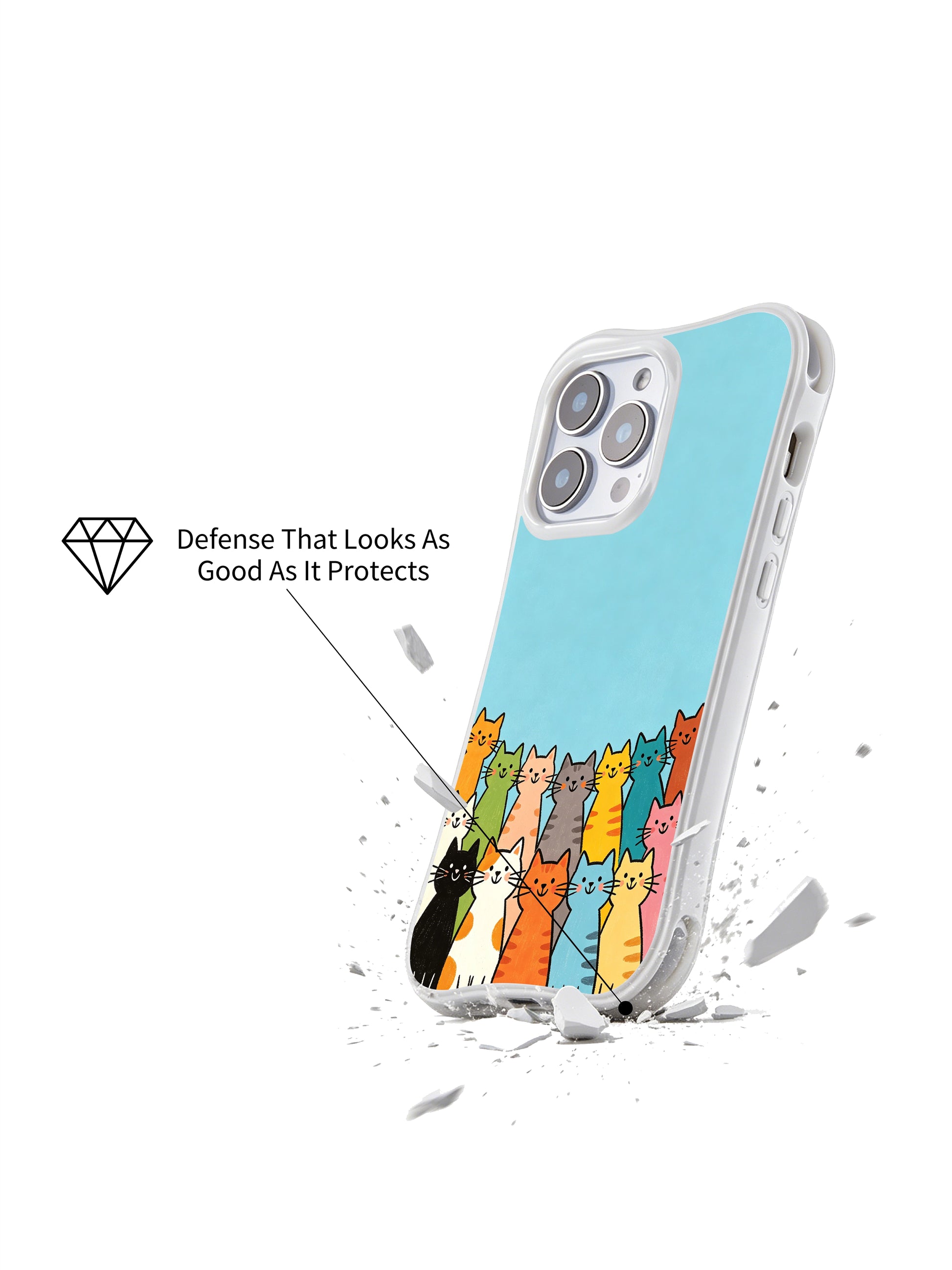 PhoneCasing iPhone 16 Pro Max with Light Blue Cat Choir print, minimalist yet vibrant hand-drawn cats adding a touch of playful joy to your everyday carry.