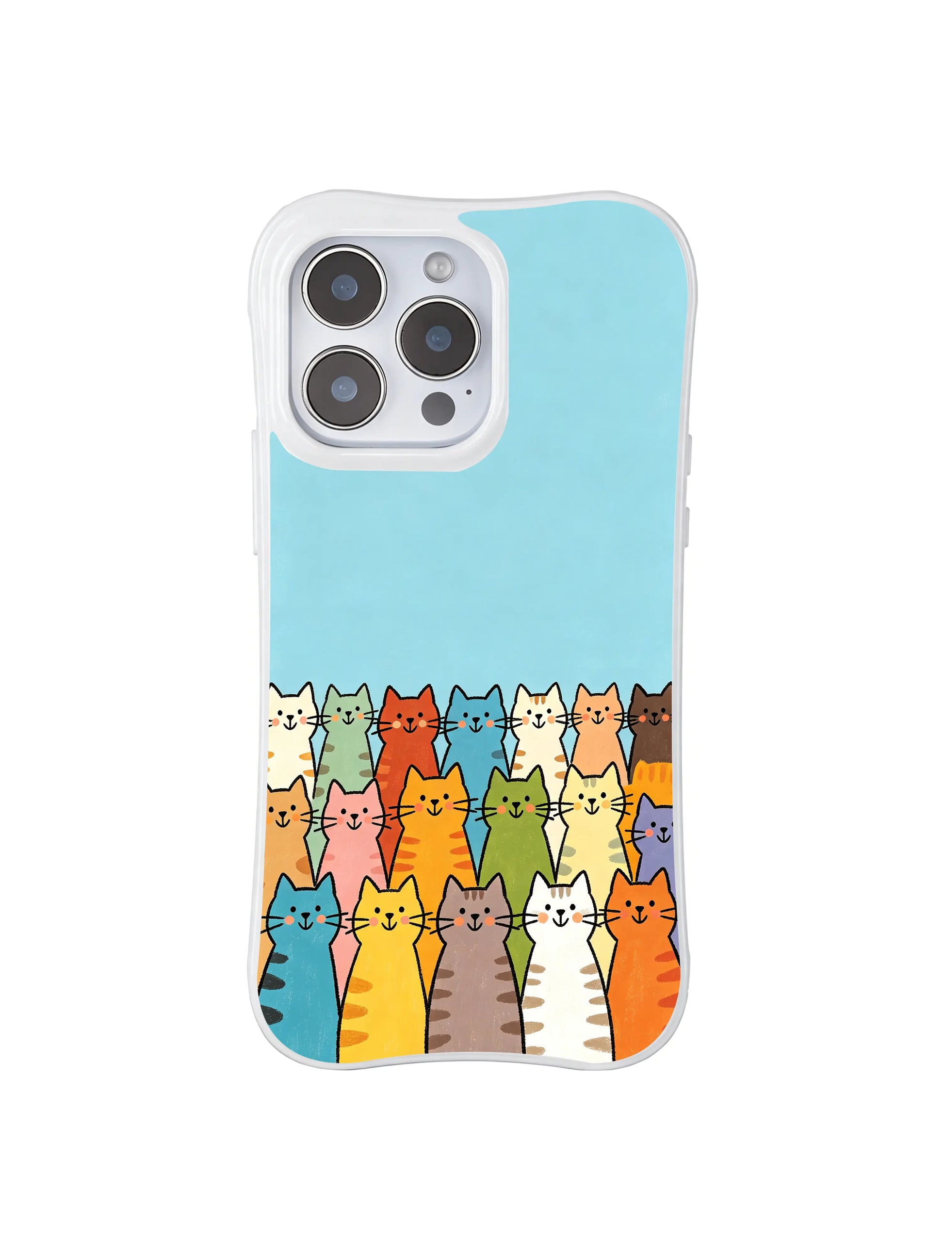 PhoneCasing iPhone 16 Pro Max showcasing Light Blue Cat Choir Squad, cats that feel like a cheerful celebration of difference, warm and full of life.