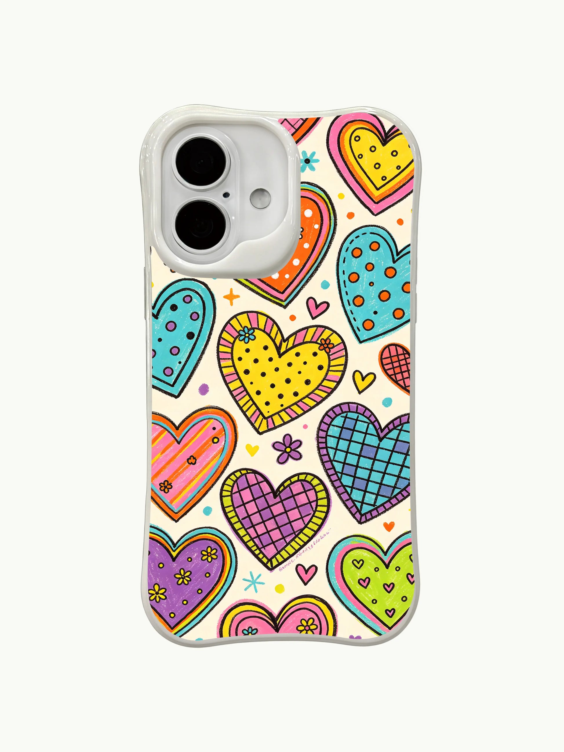 PhoneCasing light bouncing hearts iPhone 16 plus case, elegant illustrated art suitable for all daily occasions.