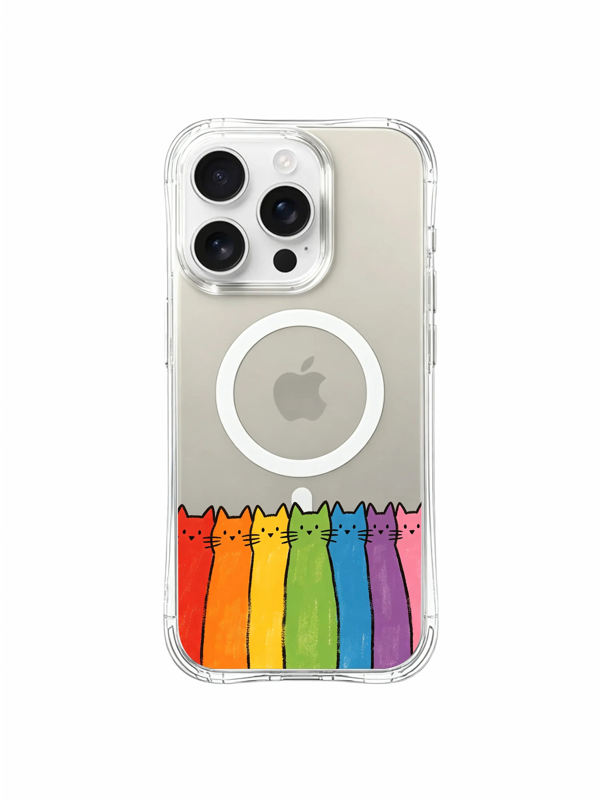 PhoneCasing iPhone 16 Pro Max with Lighthearted Cat Row print, colorful cats standing in line to turn ordinary moments into bright ones.