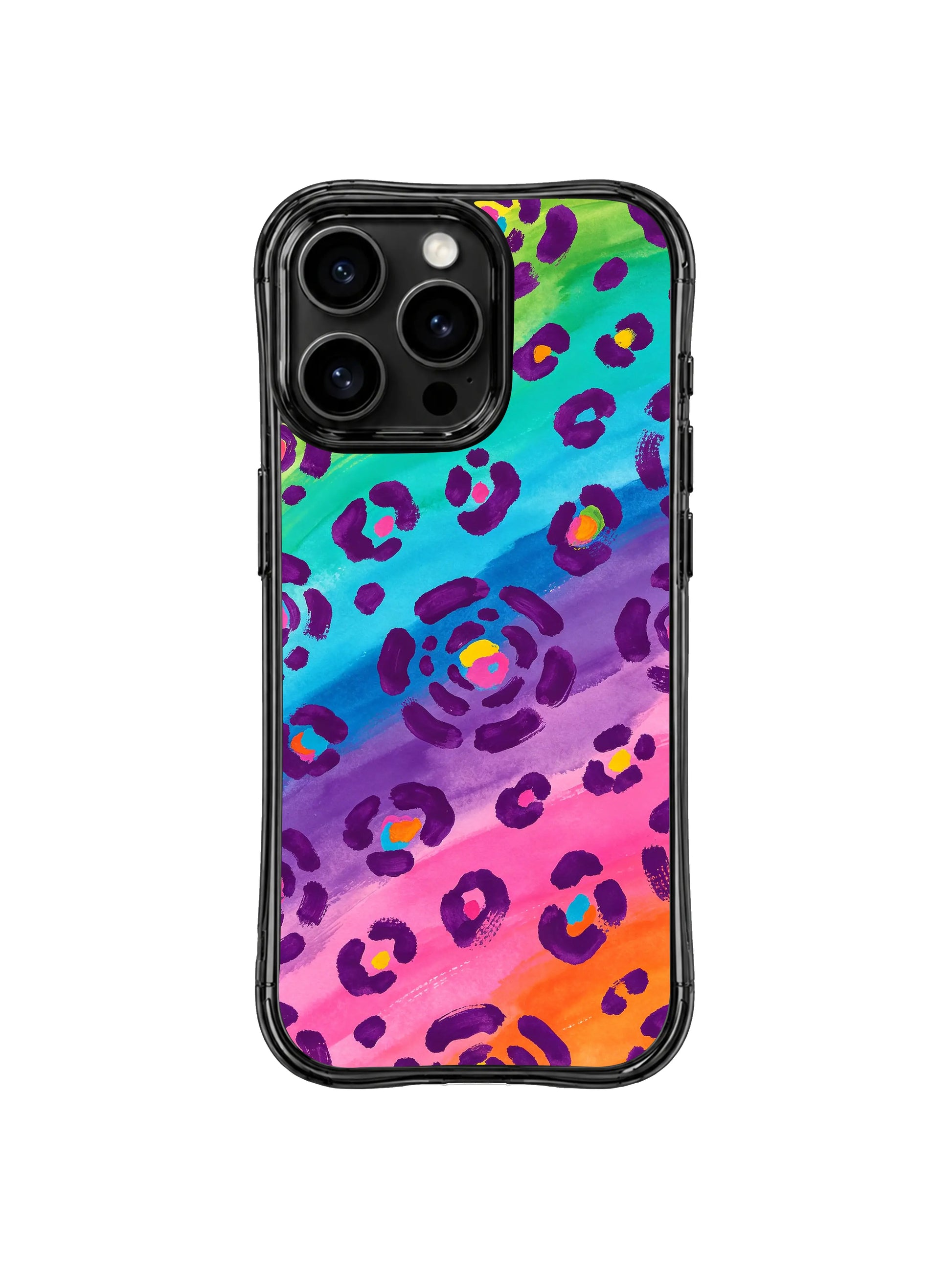 Limited-edition artist collaboration iPhone 14 Pro Case by PhoneCasing x Roxy Wildhart, exclusive Rainbow Ambition Leopard design, collectible wearable art piece