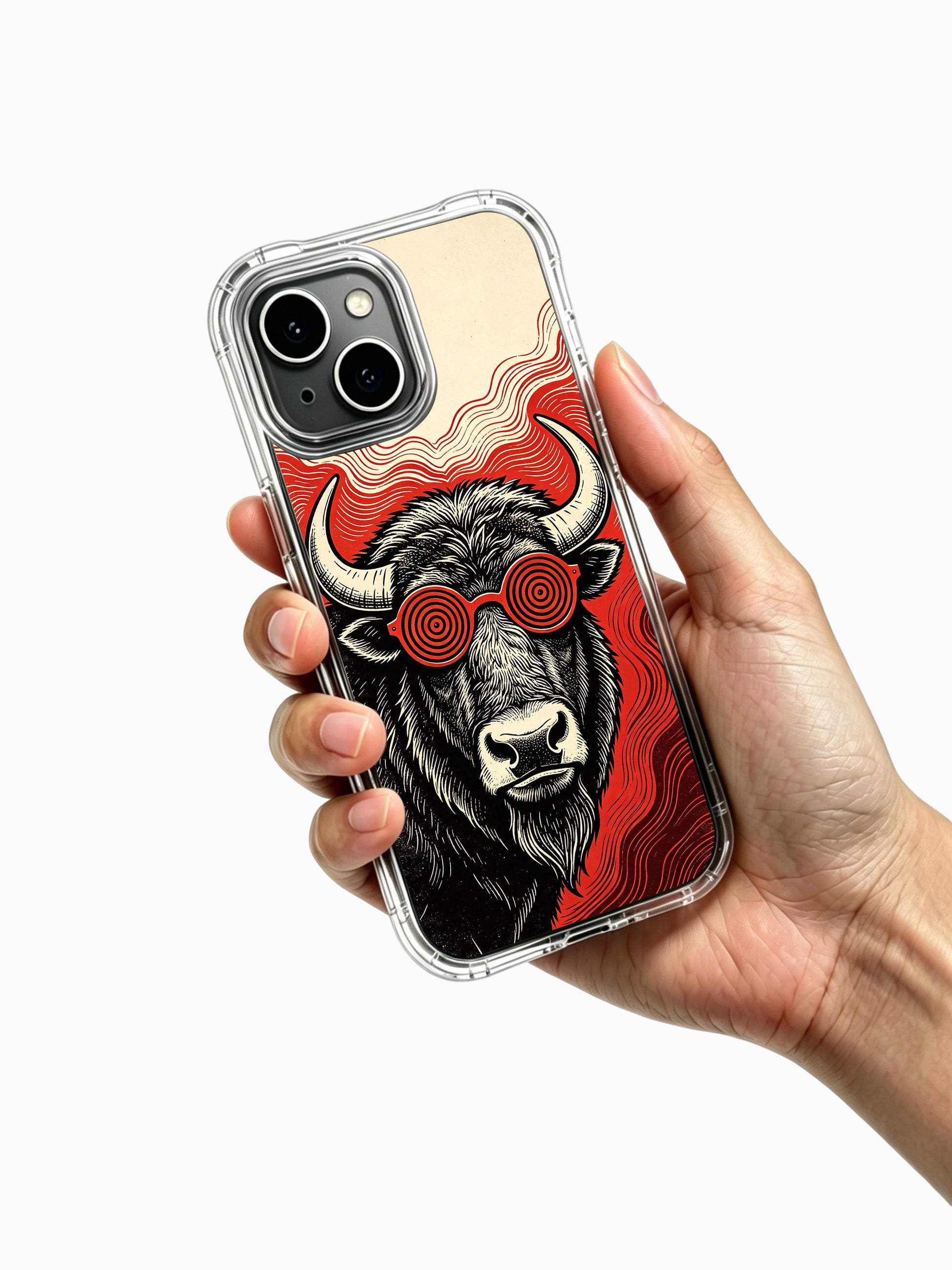 Limited-run exclusive buffalo fine art PhoneCasing iPhone 13 Case, bespoke artist collaboration wearable art cover crafted for women art enthusiast collectors.