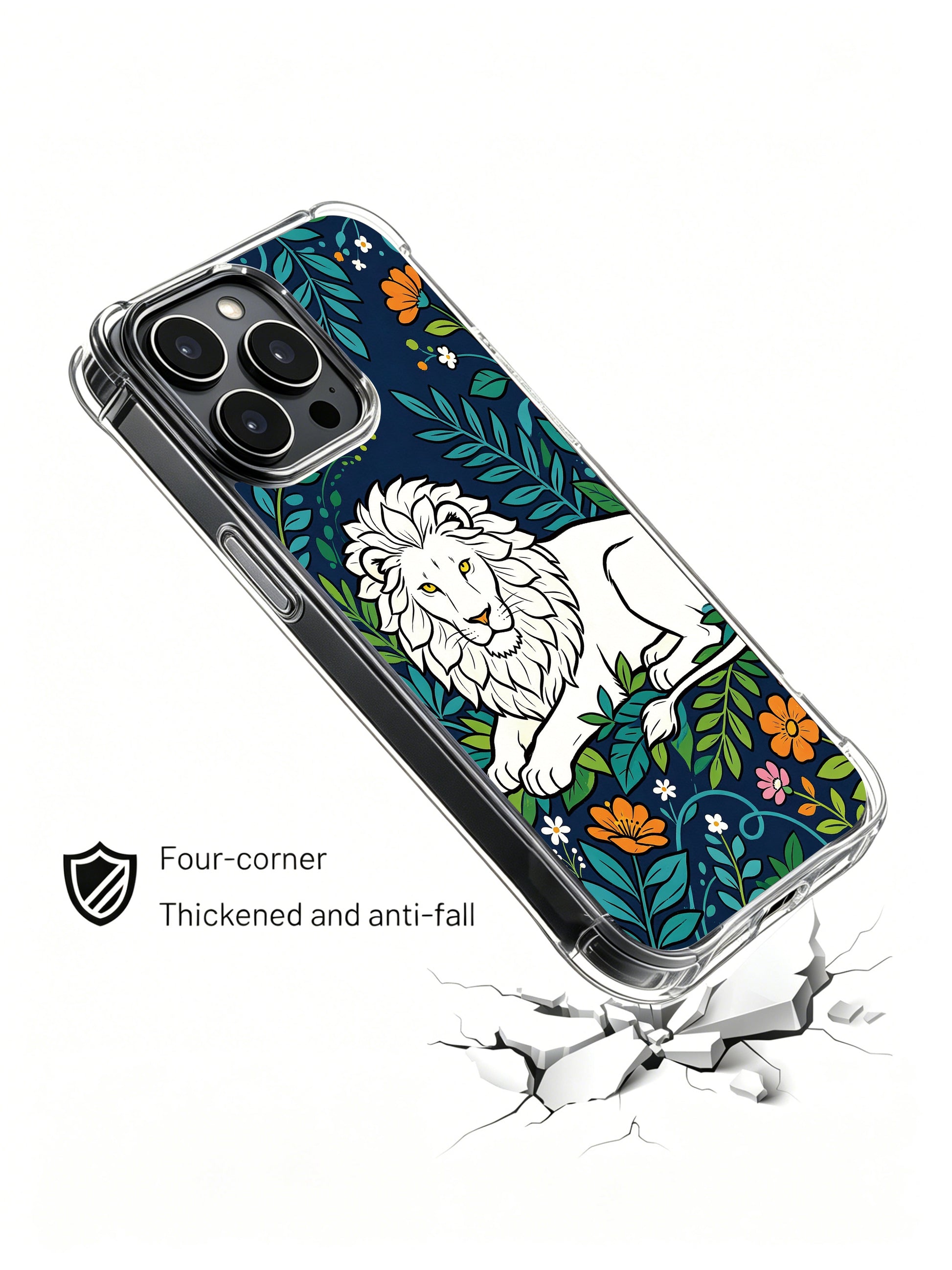 Limited-run original Noah Wildfern garden guardian white lion illustration iPhone 13 pro Case from PhoneCasing, four-corner thickened protective iPhone 13 pro casing, collectible serene wilderness art phone cover.