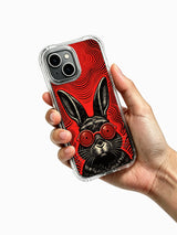 Limited-run Red Spiral Signal Lens Black Rabbit fine art PhoneCasing iPhone 13 Case, bespoke wearable art phone cover customized for US vinyl & art enthusiast customers.