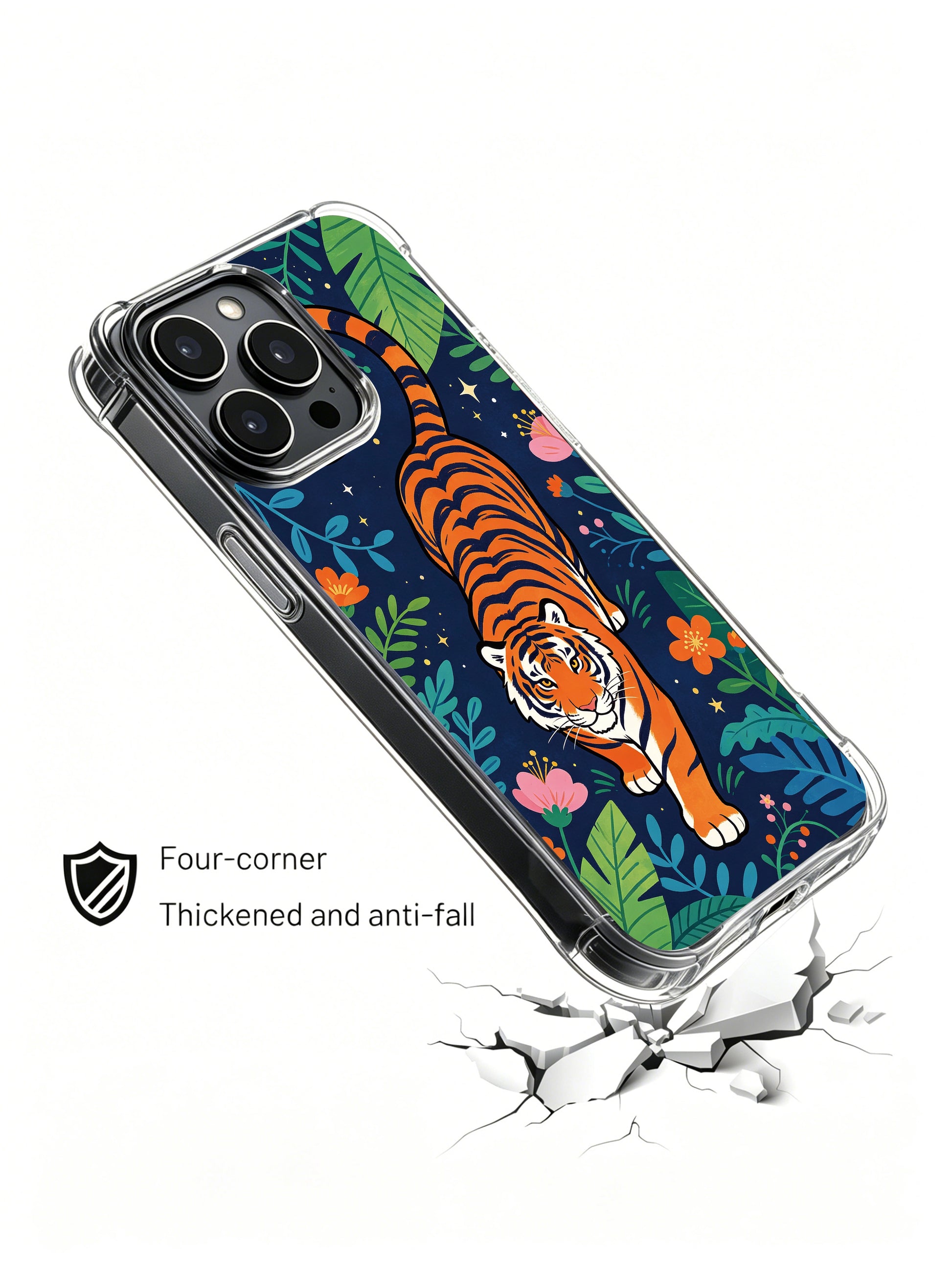 Limited-run original Noah Wildfern starry night tiger illustration iPhone 13 pro Case from PhoneCasing, four-corner thickened protective iPhone 13 pro casing, collectible cold-toned wilderness art phone cover.