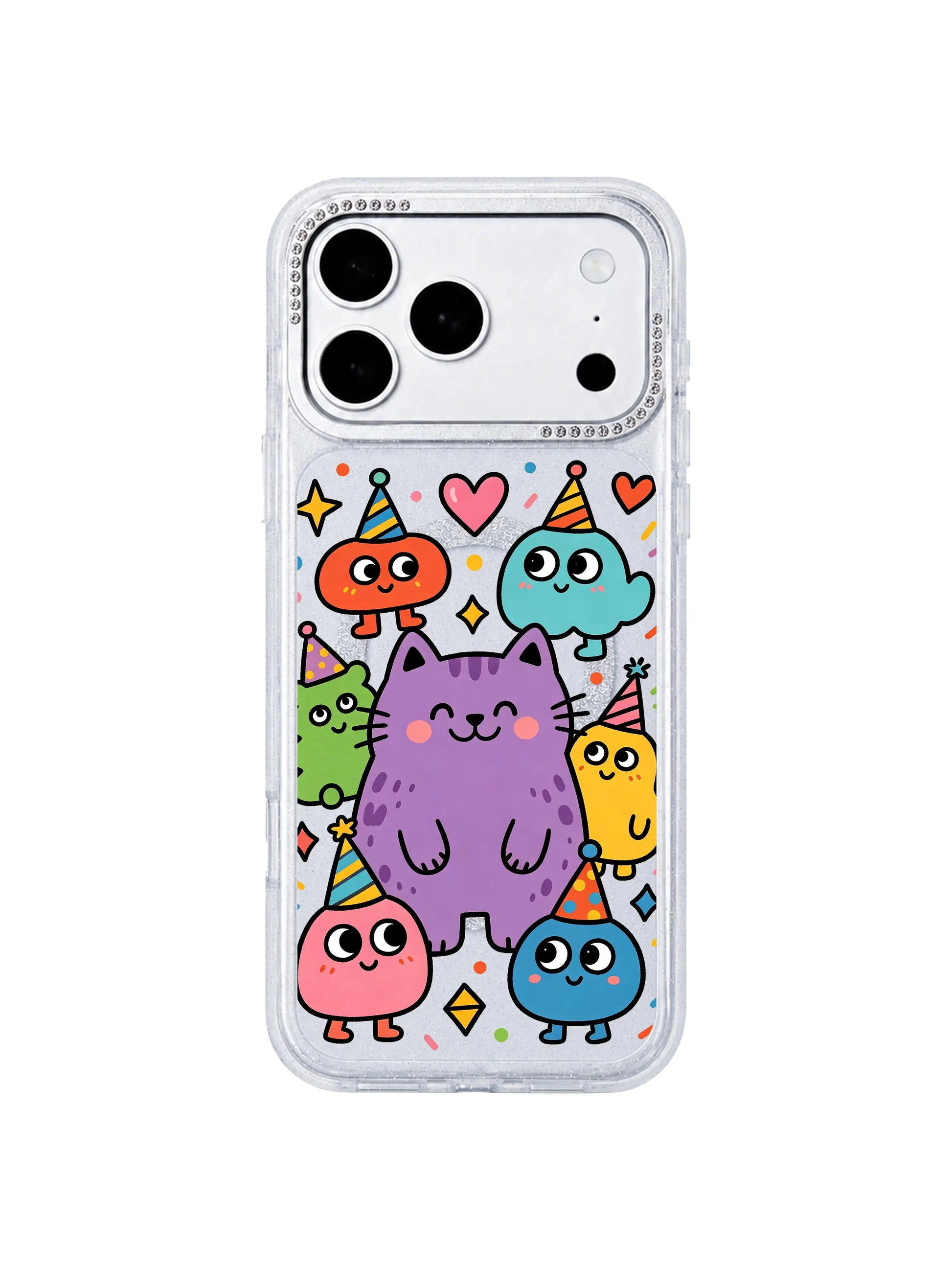 PhoneCasing brand trust graphic highlighting limited Milo Popkins artist collaboration for Limited Purple Cat Collab iPhone 17 Pro Max case, locally printed premium wearable art for the iPhone 17 Pro Max protective casing