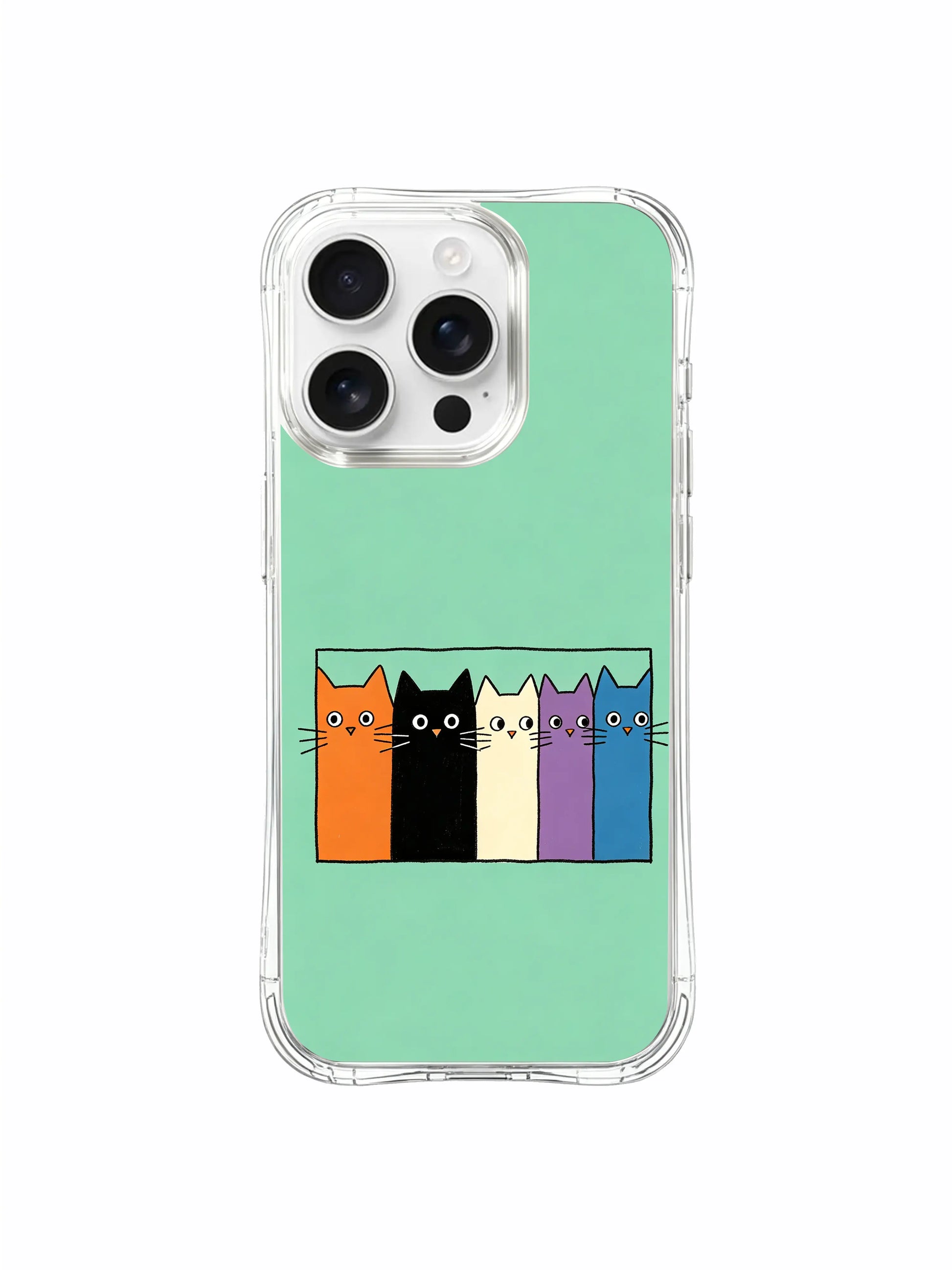 PhoneCasing iPhone 16 Pro Max with Line Art Cats design, simple outlined cats peeking out from a thin border, keeping the design light and fresh.