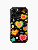 PhoneCasing iPhone 13 Pro Max case rough unpolished casual hand sketch love letter outlines, daisy star and gift box accents youthful girly artistic casing.