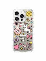 Love Block Unicorn Stars artwork on an iPhone 16 Pro Max case