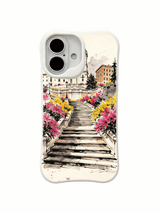 Lush floral Italy-themed artwork on an iPhone 16 case