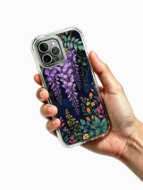 PhoneCasing iPhone 13 pro max Case with a lush night wisteria tapestry pattern, rich with deep purple and teal hues.