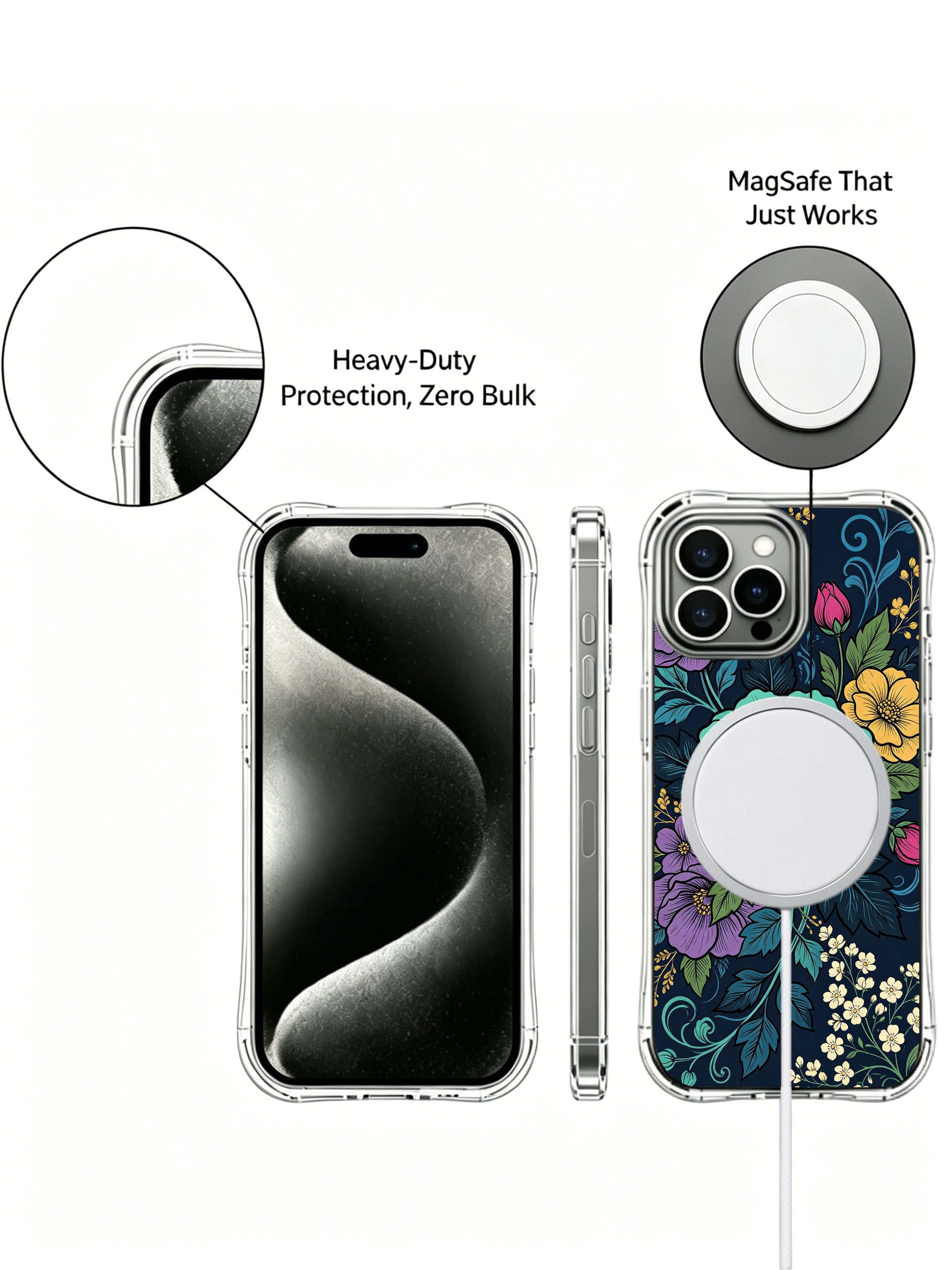 PhoneCasing iPhone 13 pro max Case with a lush turquoise bouquet print, creating an immersive dark garden feel.
