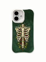Close-up red berry, vine and rib detail on an iPhone 16 case
