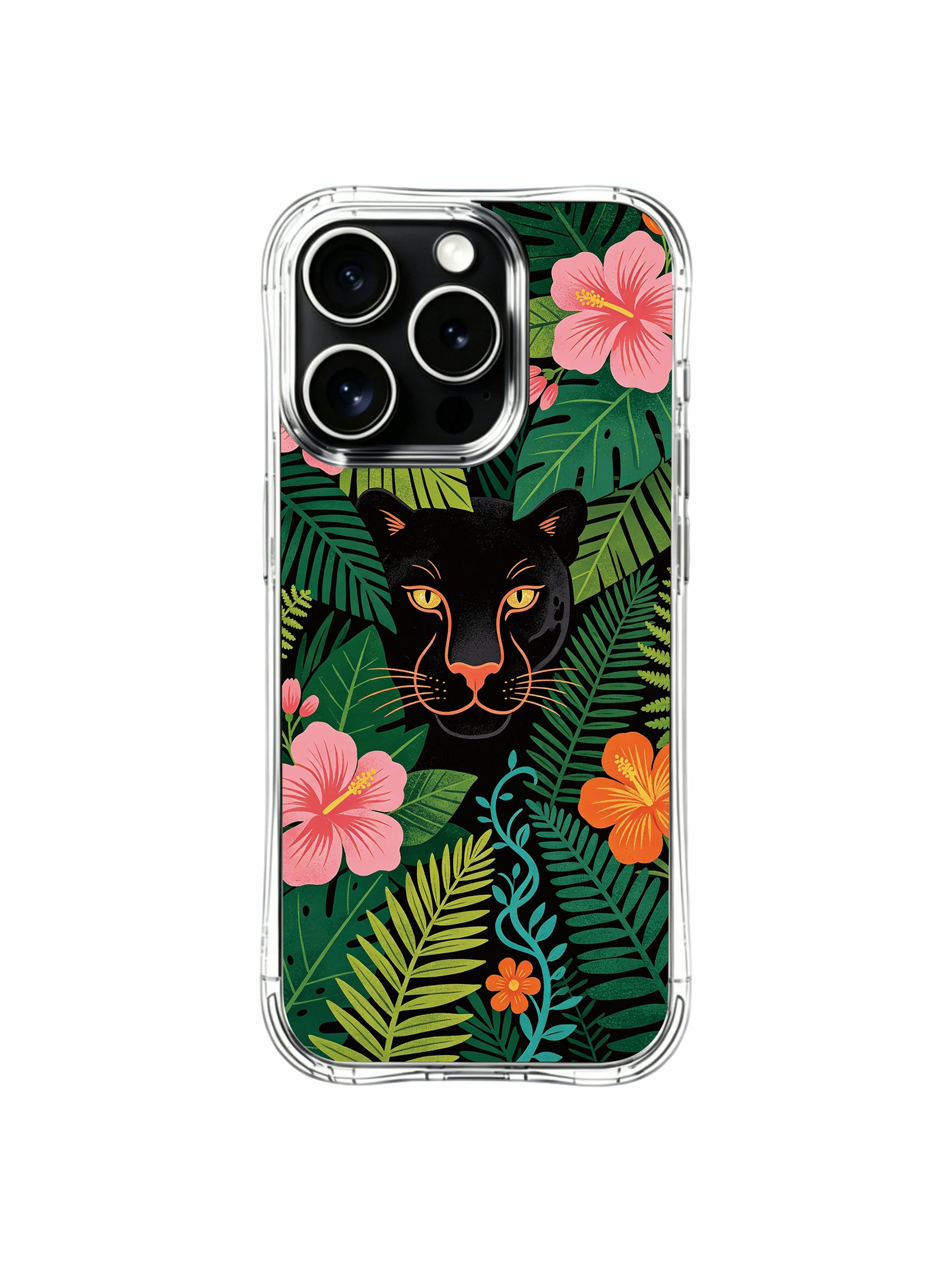 MagSafe snap compatible hidden tropical panther floral iPhone 13 pro Case from PhoneCasing, zero-bulk slim protective iPhone 13 pro casing with full wrap rainforest print, functional daily wearable art phone cover.