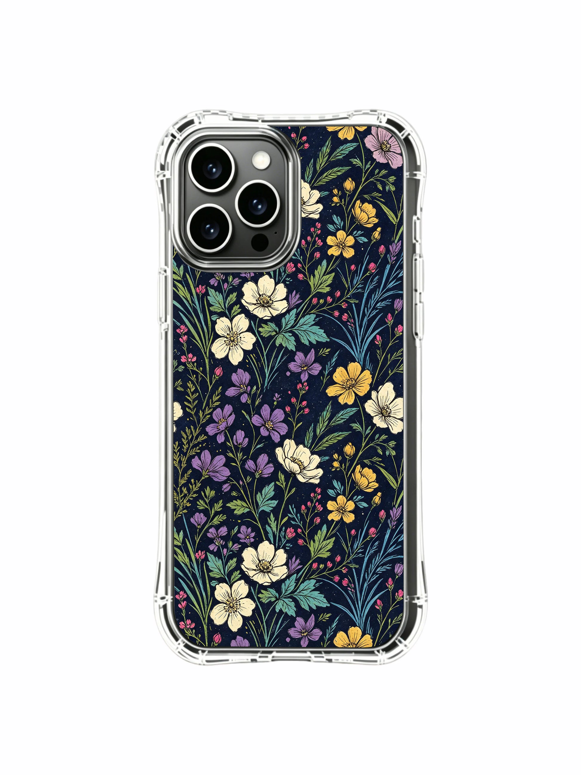 PhoneCasing iPhone 16 Pro Max Case with meadow night bloom art. Wildflowers and colorful foliage, fade-resistant floral print.