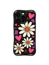 PhoneCasing iPhone 16 pro Case featuring oversized vintage cream daisies from Ruby Daze Midnight Daisy Pulse, wavy frame premium art casing for iPhone 16 pro.