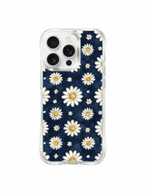 PhoneCasing iPhone 16 Pro Max Case from Mira Bloomwell’s Midnight Daisy Rain collection, a dreamy navy floral art case perfect for everyday elegance.