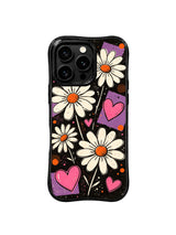 PhoneCasing iPhone 16 pro Case with layered cool & soft mood daisy graphics themed on self-confidence, Ruby Daze Daisy Love Riot printed wavy art casing.