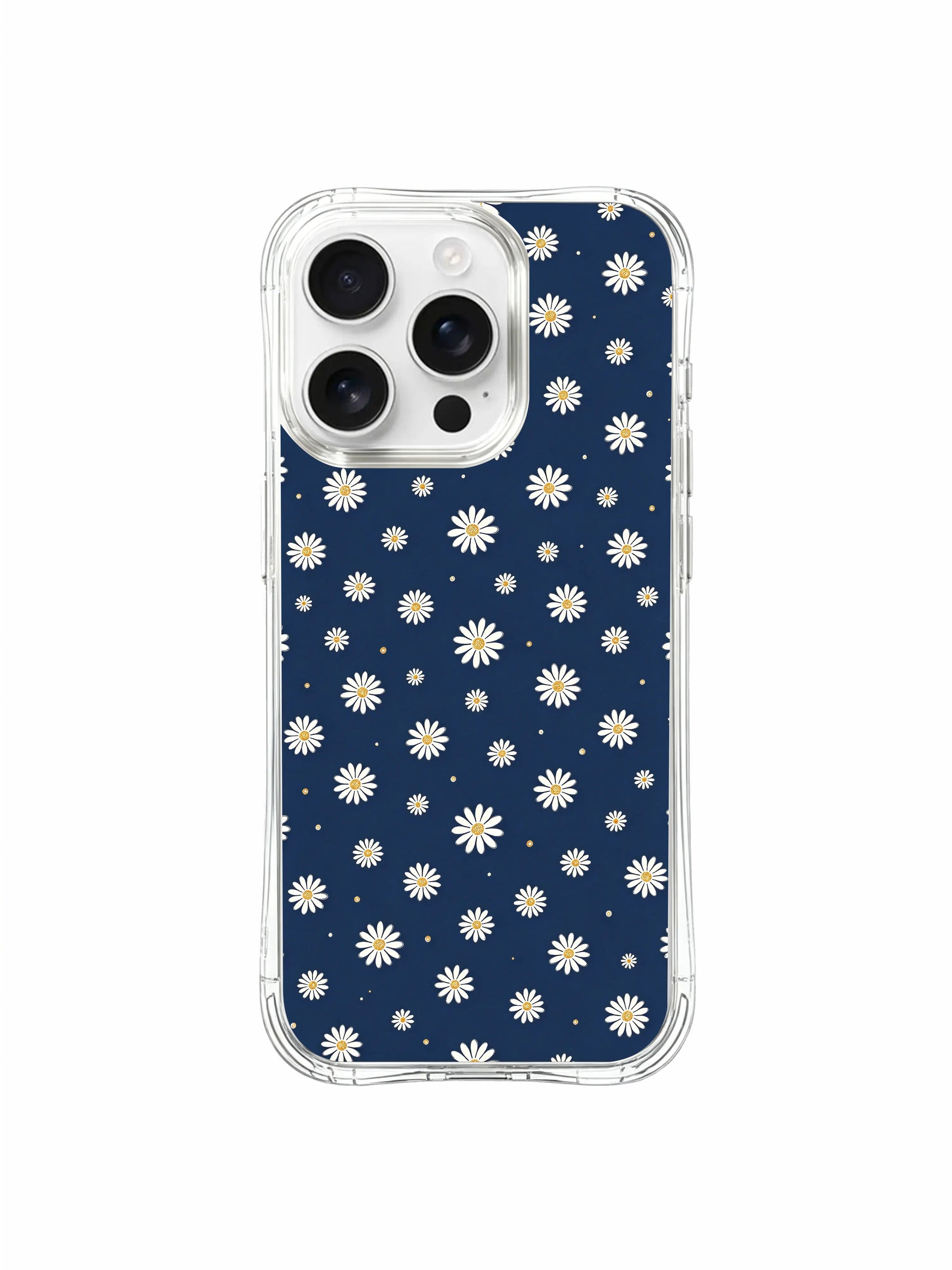 PhoneCasing iPhone 16 Pro Max Case showcasing Midnight Flower Letters design, delicate daisies that feel like unspoken notes on deep indigo.
