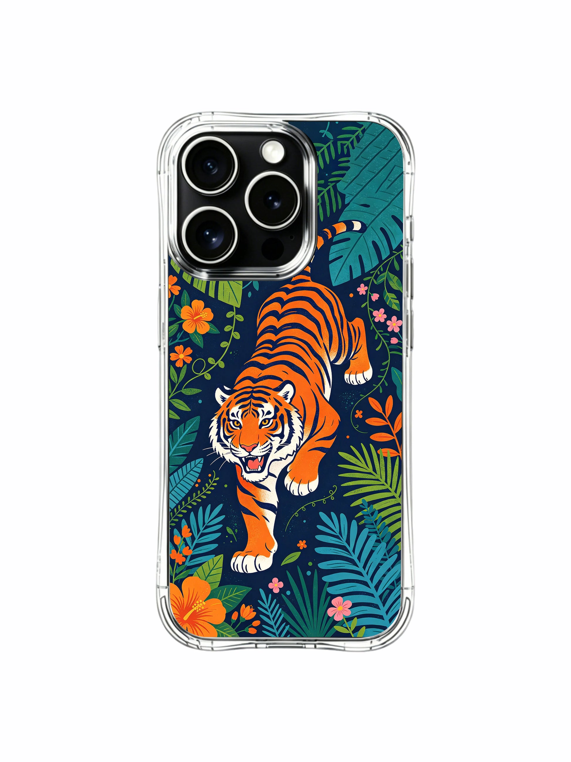Midnight Night Garden tropical blooming orange tiger fine art iPhone 13 pro Case from PhoneCasing, premium artist designed phone cover, curated jungle aesthetic device casing