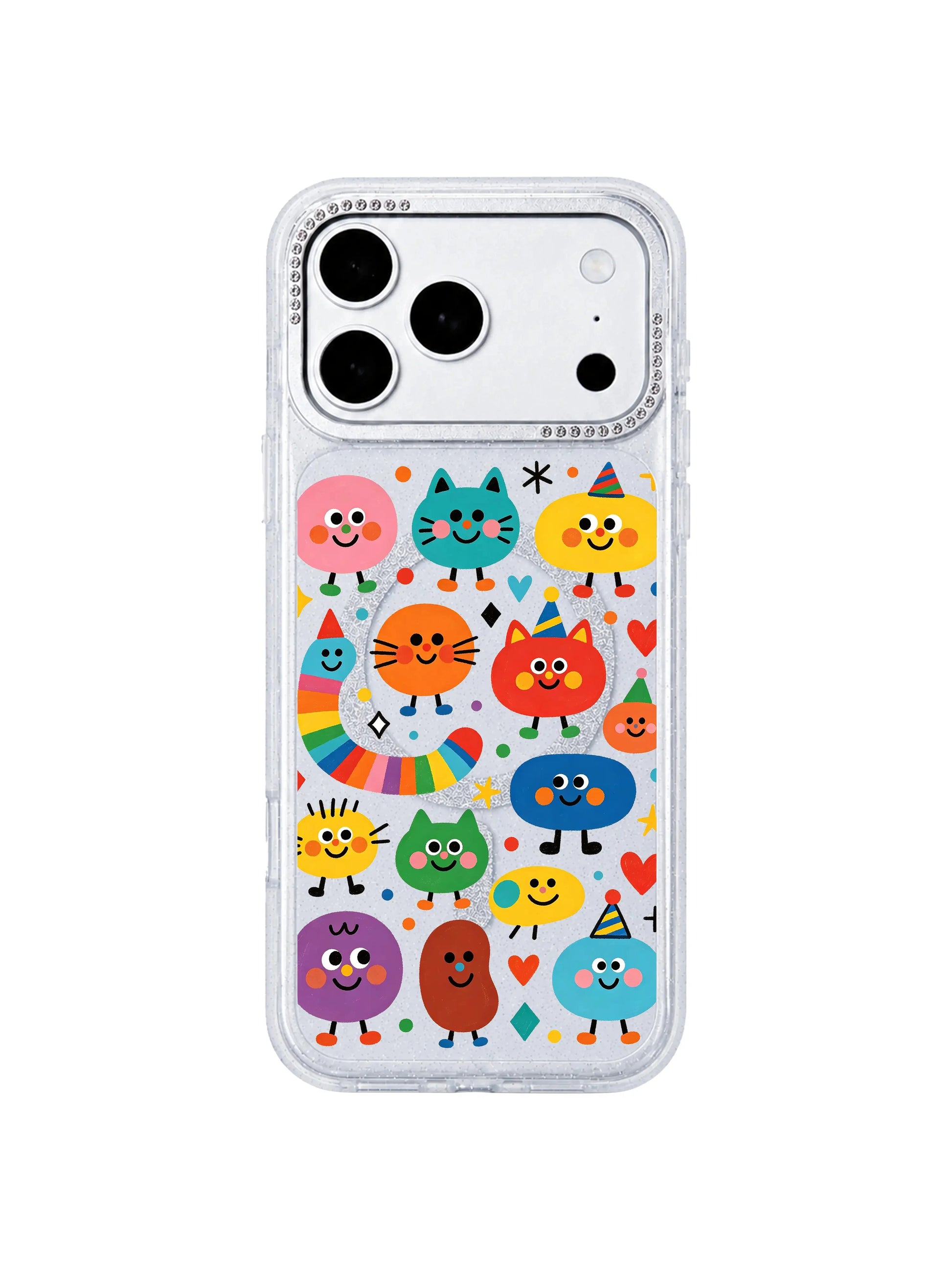 PhoneCasing neutral linen styled gift flat lay of Candy Bean Monster Secret Meeting iPhone 17 Pro Max case, cheerful candy doodle print perfect as soft birthday gift for teen girls iPhone 17 Pro Max casing