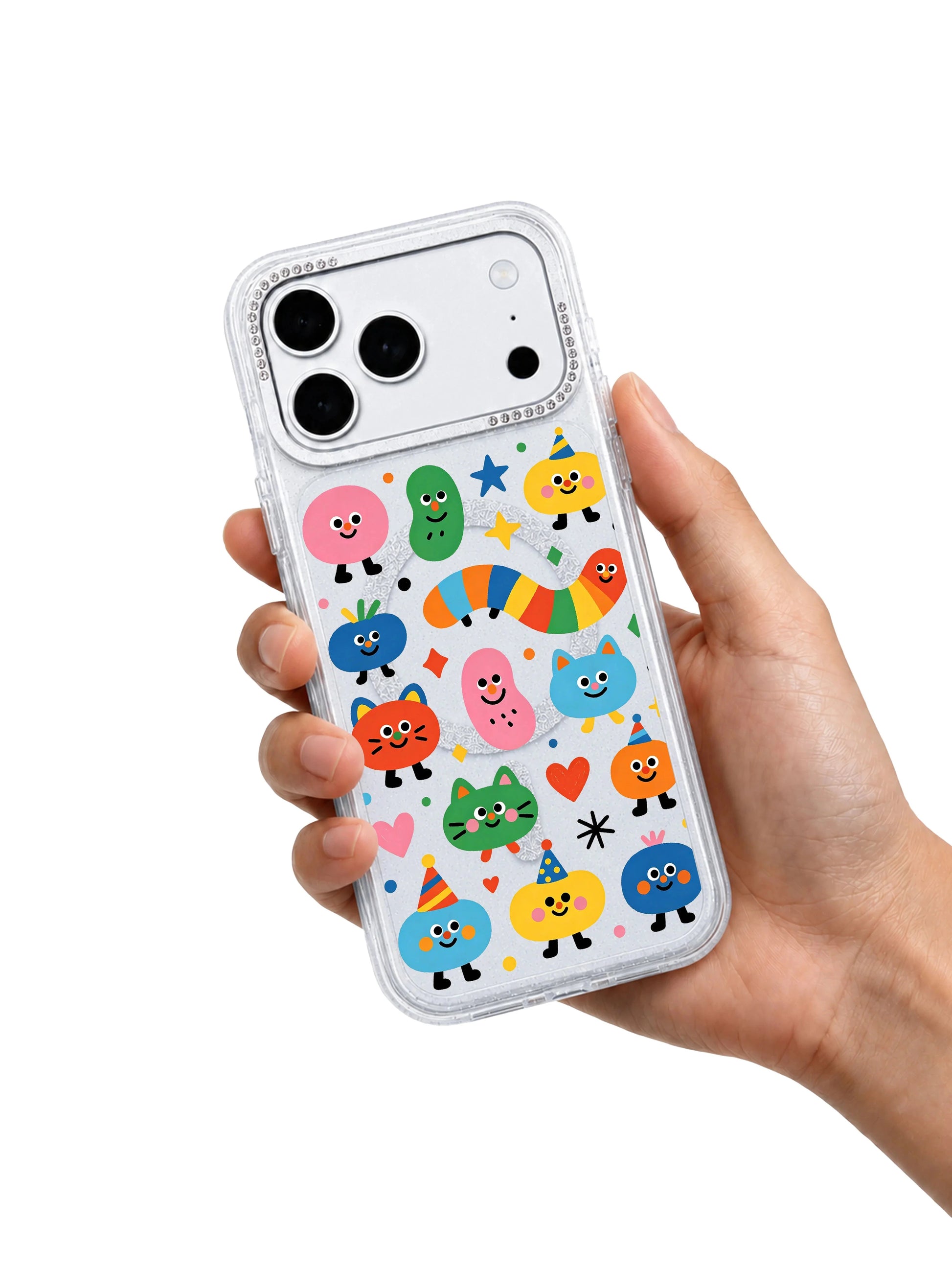  PhoneCasing brand credibility graphic highlighting domestic California manufacturing for Candy Bean Monster Secret Meeting iPhone 17 Pro Max case, locally printed limited artist collaboration wearable art trust asset iPhone 17 Pro Max protective casing
